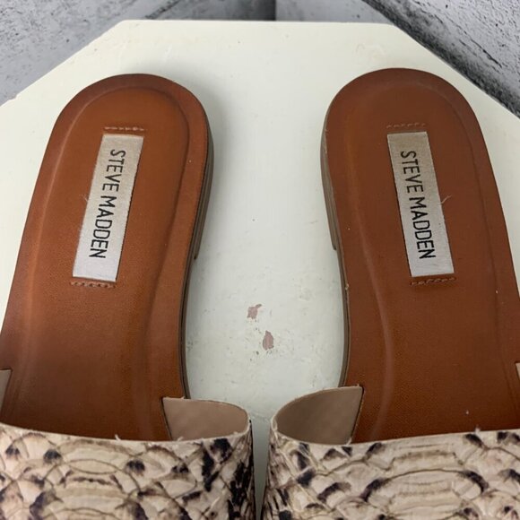 Steve Madden Croc Embossed Faux Leather Slip On Flat Slide Sandals - Picture 7 of 11